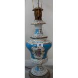 A tall hand painted table lamp base, top slips in to bottom,