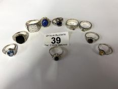 10 silver rings, all in good condition, approximately 38 grams.