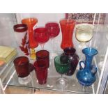 12 items of coloured glass including ruby.