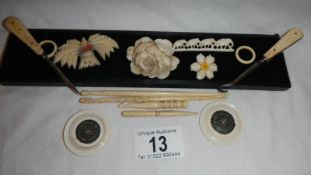 A mixed lot of old bone brooches etc.