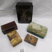 A small collection of boxes including lacquered box with ballerina.