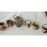 5 Royal Doulton character jugs and an unmarked vase.
