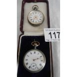 A ladies silver fob watch in working order and one other in need of cleaning.