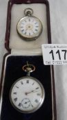 A ladies silver fob watch in working order and one other in need of cleaning.