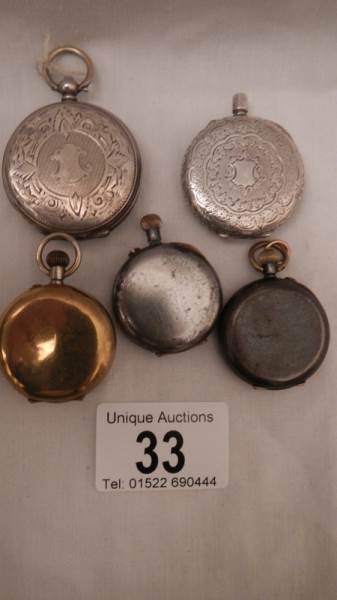 5 ladies fob watches for spares or repair (2 with silver cases and 3 with metal cases). - Image 4 of 4