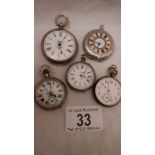 5 ladies fob watches for spares or repair (2 with silver cases and 3 with metal cases).