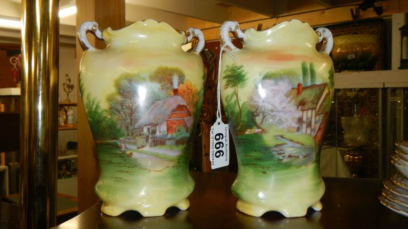 A pair of hand painted vases and a quantity of Copeland tea ware. - Image 2 of 3