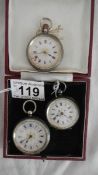 3 ladies silver fob watches for spares or repair.