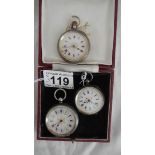 3 ladies silver fob watches for spares or repair.