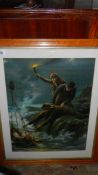 A framed and glazed print depicting a rescue at sea.