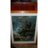 A framed and glazed print depicting a rescue at sea.