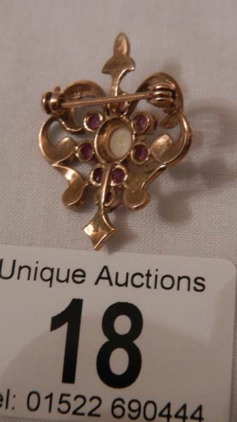 A good old 9ct gold ruby and pearl brooch. - Image 2 of 2