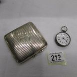 A silver cigarette case and a silver fob watch,