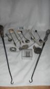 A mixed lot of silver items including brooch, 4 silver knives etc,.