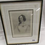 A framed and glazed engraving, portrait of a lady.