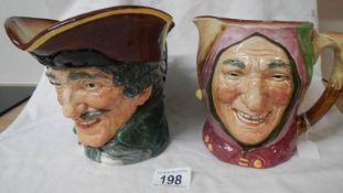 2 large Royal Doulton character jugs including Jester.