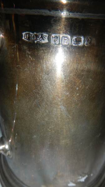 A hall marked silver tankard with dedication and glass bottom approximately 15 ounces. - Image 2 of 3