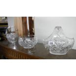 2 cut glass baskets and a cut glass bowl.