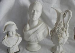 2 good old bisque porcelain bust and a decorative bisque porcelain jug.