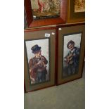 A pair of framed and glazed studies of old musicians.