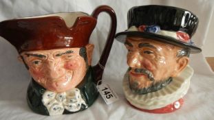 2 Royal Doulton character jugs, Old Charley and Beefeater.
