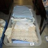 A box of assorted linen etc.