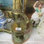 A brass hot water can and a brass kettle on stand.