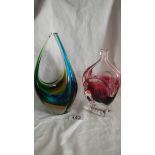 A Murano glass bowl and a Bohemian glass bowl.