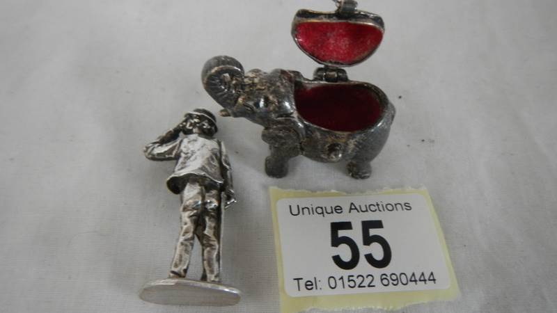 A hall marked silver figure and a silver plated pill box. - Image 3 of 3