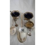 A mixed lot of silver items including salts.