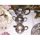 A 3 piece silver plate tea set.