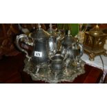 A 4 piece silver plated tea set on tray.