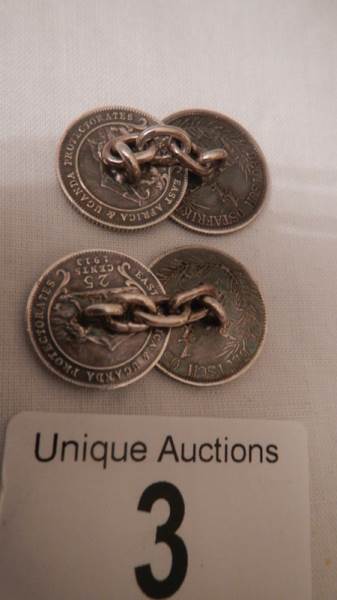 A pair of 1912-1913 silver coin cuff links, 25 cents, - Image 2 of 4