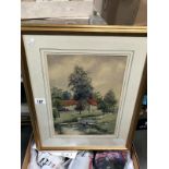 A framed and glazed watercolour "The Beck Scopwick" by R.A.