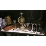 A mixed lot including horse brasses & shuttles etc.