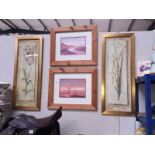 4 framed and glazed pictures: 2 of flowers and 2 African landscapes
