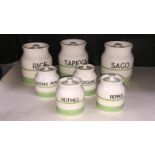 7 pieces of Sadley Kleen kitchenware porcelain spice and storage jars (one A/F)