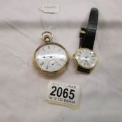 A Waltham pocket watch and a wrist watch.