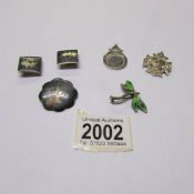 2 silver fobs, a silver Siam brooch,