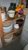 3 shelves of garden pots etc.