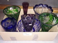 7 pieces of overlaid glass bowls and vases