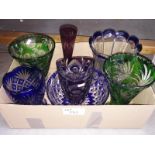 7 pieces of overlaid glass bowls and vases