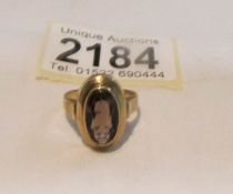 An unusual 8ct German gold ring set smoky quartz stone.