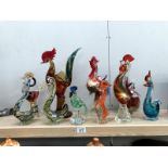 10 assorted art glass cockerel figures
