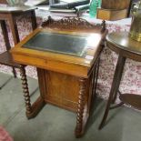 A late Victorian/Edwardian mahogany Davenport with barley twist supports.