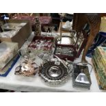 A collection of silver plate items including boxed spoons etc.