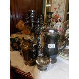 A mixed lot of silver plate including candelabra.