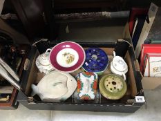 A box of good china including cheese dish & fish dish etc.