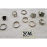 10 white metal rings including some silver.