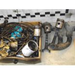A Daimler 6 cylinder exhaust manifold, pistons, vacuum pipes etc.